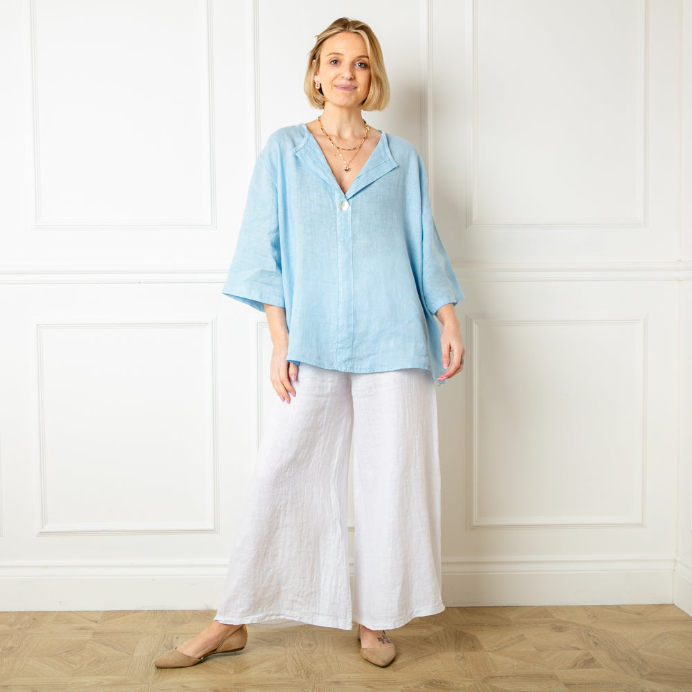 One Button Linen Top